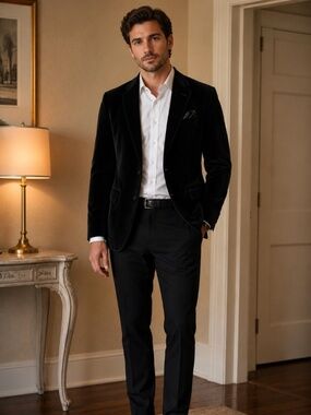 EUC Men's Boss Hugo Boss Maselli X Black Velvet Sports Coat Blazer Jacket 44L